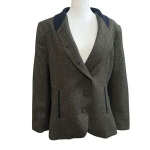 Jack Murphy Nicole Tweed Jacket Women’s Size 12 Olive Teal Herringbone Wool